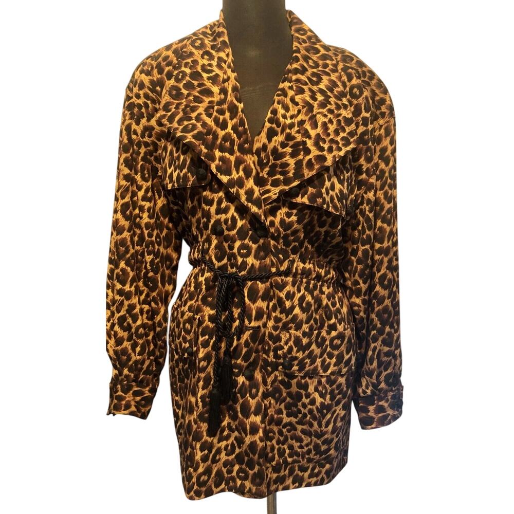 Dana Buchman Vintage Silk Animal Print Coat Jacket Lined Double Breast 4/6 S/M